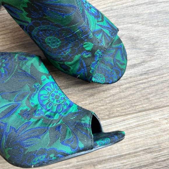 Black Suede Studio Green & Blue Jacquard Sling Back Sandals | 7 - Picture 3 of 11